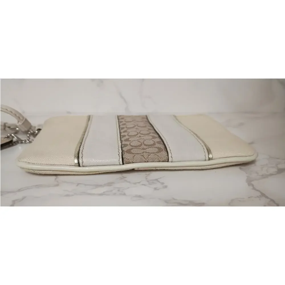 COACH Vintage Signature Cream, White & Tan Striped Wristlet - EUC